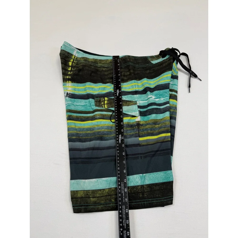 Oakley Men's Striped Board Shorts Black Teal Neon Yellow‎ Size 36